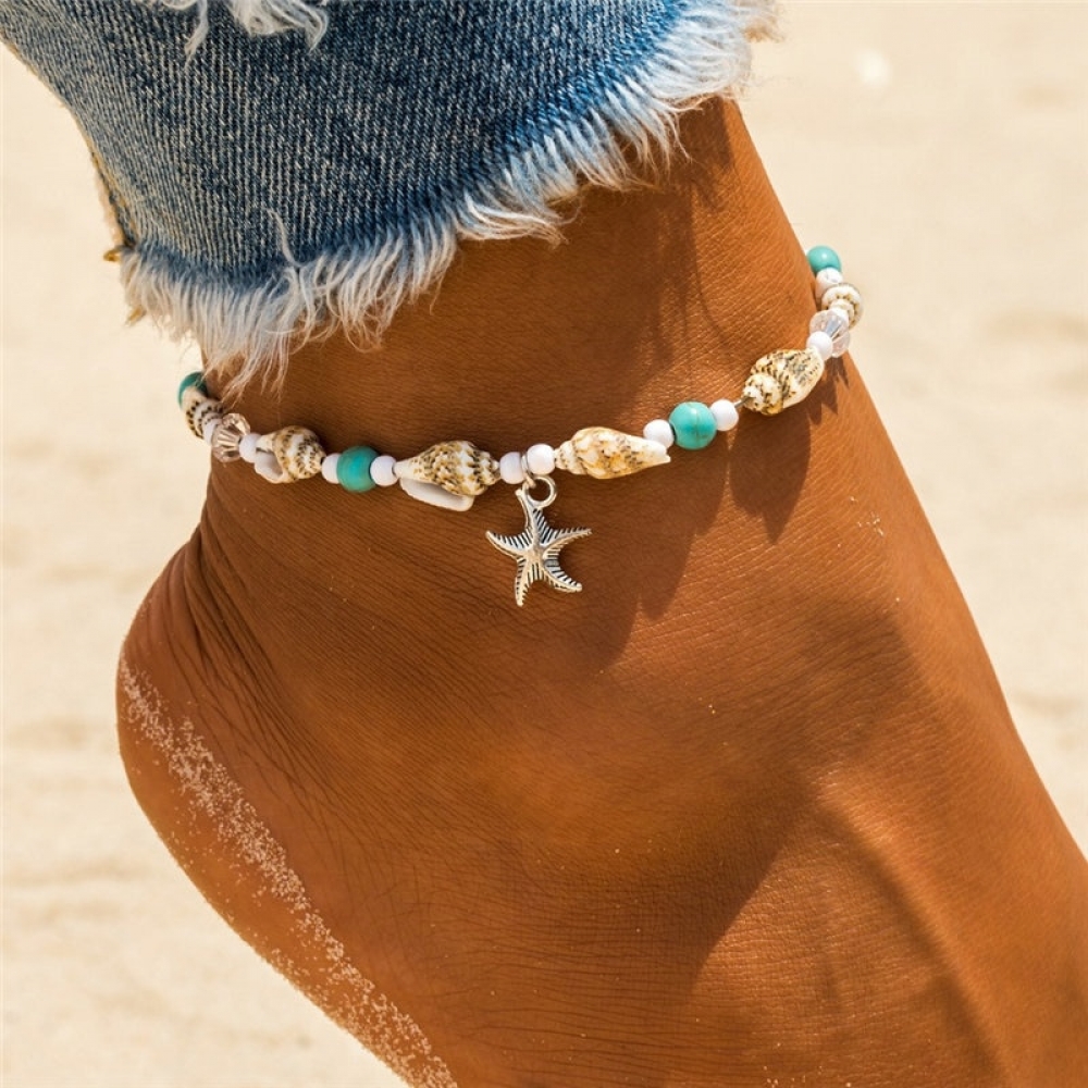 Bohemian Stone Beads Shell Conch Ankle Starfish Pendant Muduh Collection