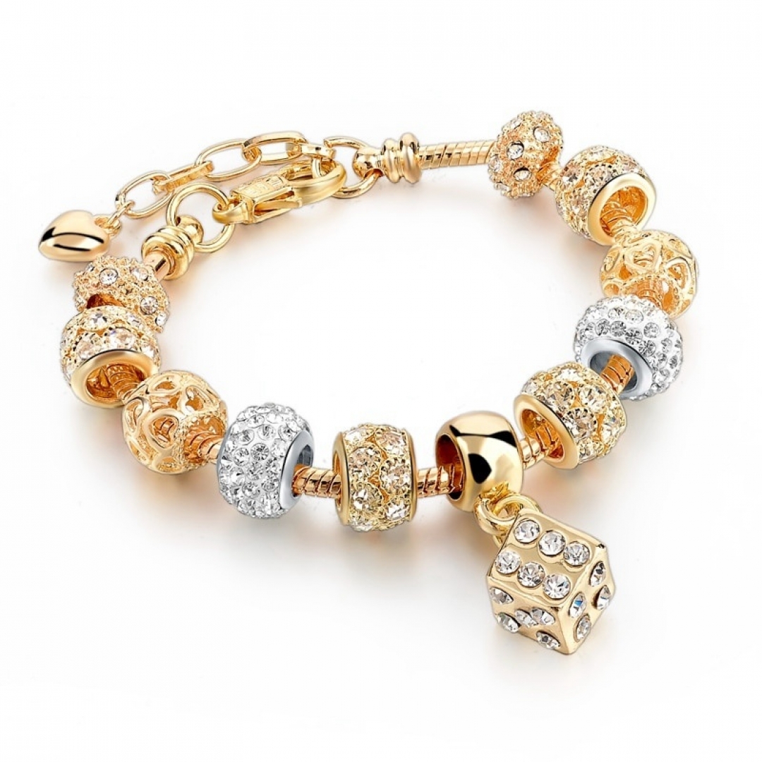 Muduh Collection | Crystal Heart Charm Bracelets and Gold Bangles