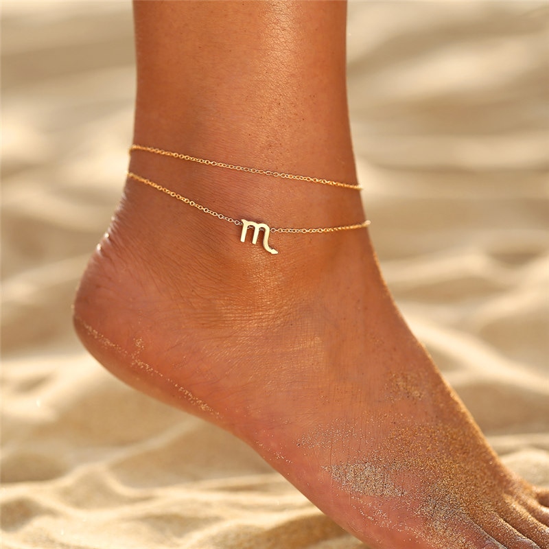 Zodiac Ankle Bracelets for Women 16K Gold Plated Stainless Steel Anklets 12 Constellation Anklet for Girls Zodiac Sign Brithday Gifts 