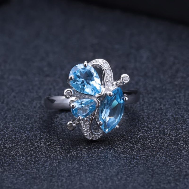 Swiss Blue Topaz Gemstone Butterfly Vintage Ring | Muduh Collection