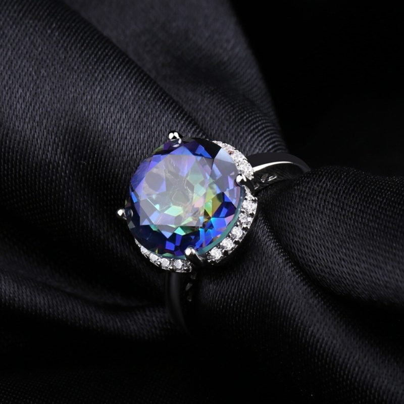 Blueish Mystic Quartz Gemstone Engagement Ring 