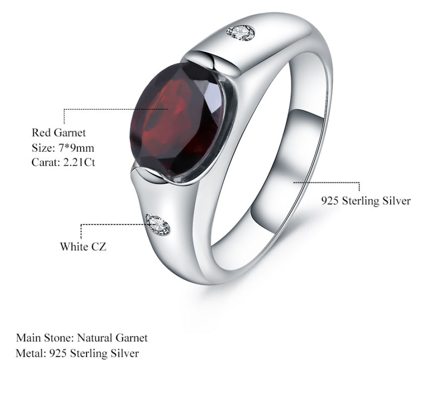 Red Garnet Gemstone Genuine Solid Sliver Rings | Muduh Collection