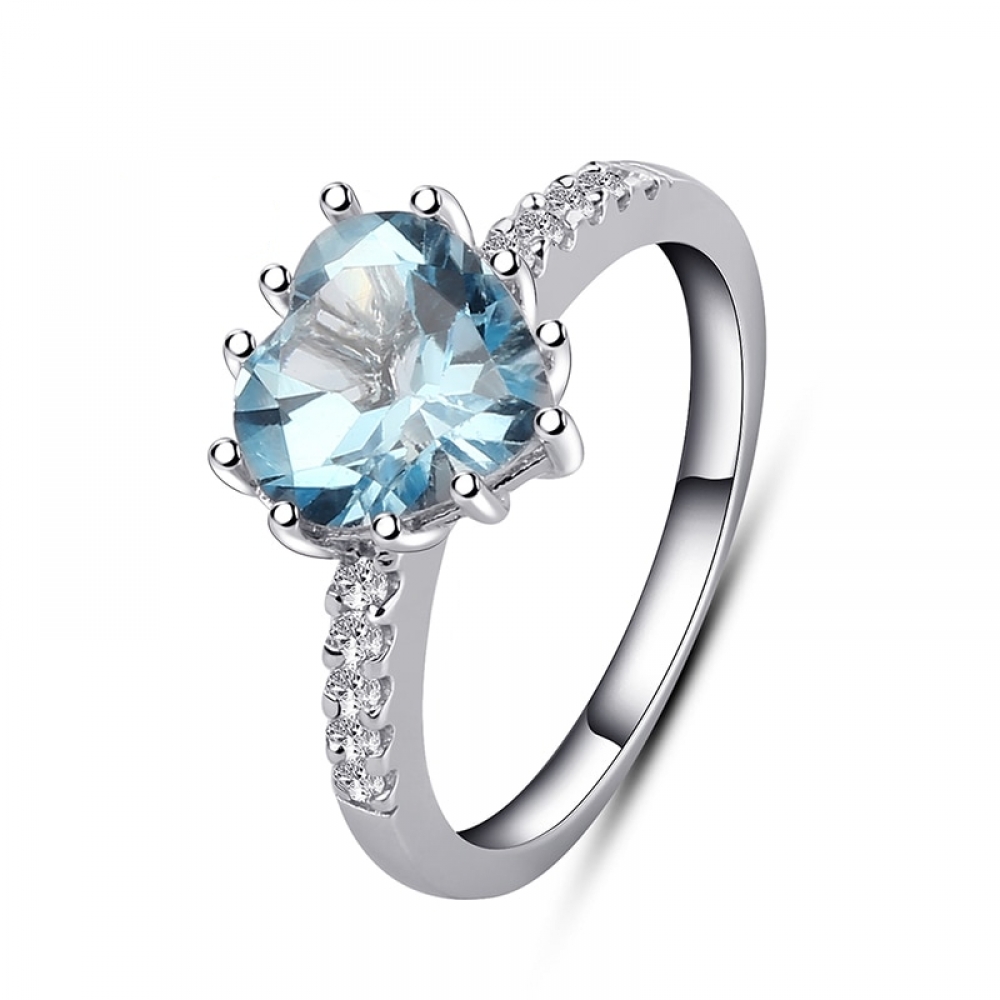 Oval Sky Blue Topaz Heart Shape Ring | Muduh Collection