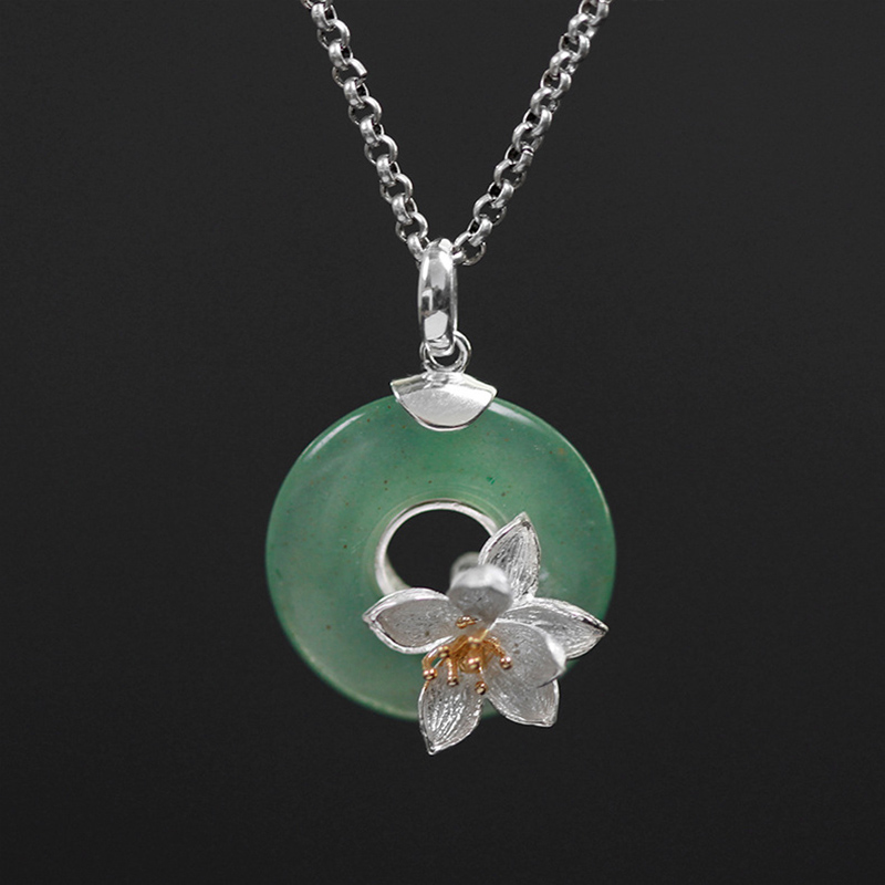 Natural Aventurine Green Gemstone Lotus Whispers Pendant | Muduh Collection