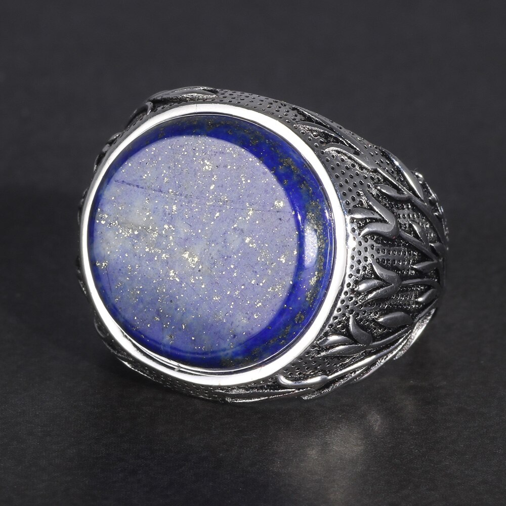 Natural Lapis Lazuli Tree Branches Engraved Turkish Ring | Muduh Collection