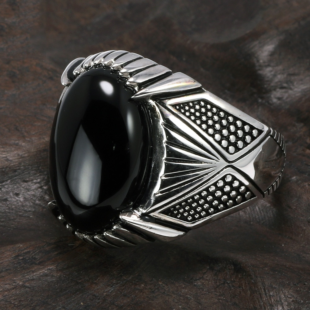 Antique Turkish Ring For Men Black Ring With Stone Natural Onyx Turkish