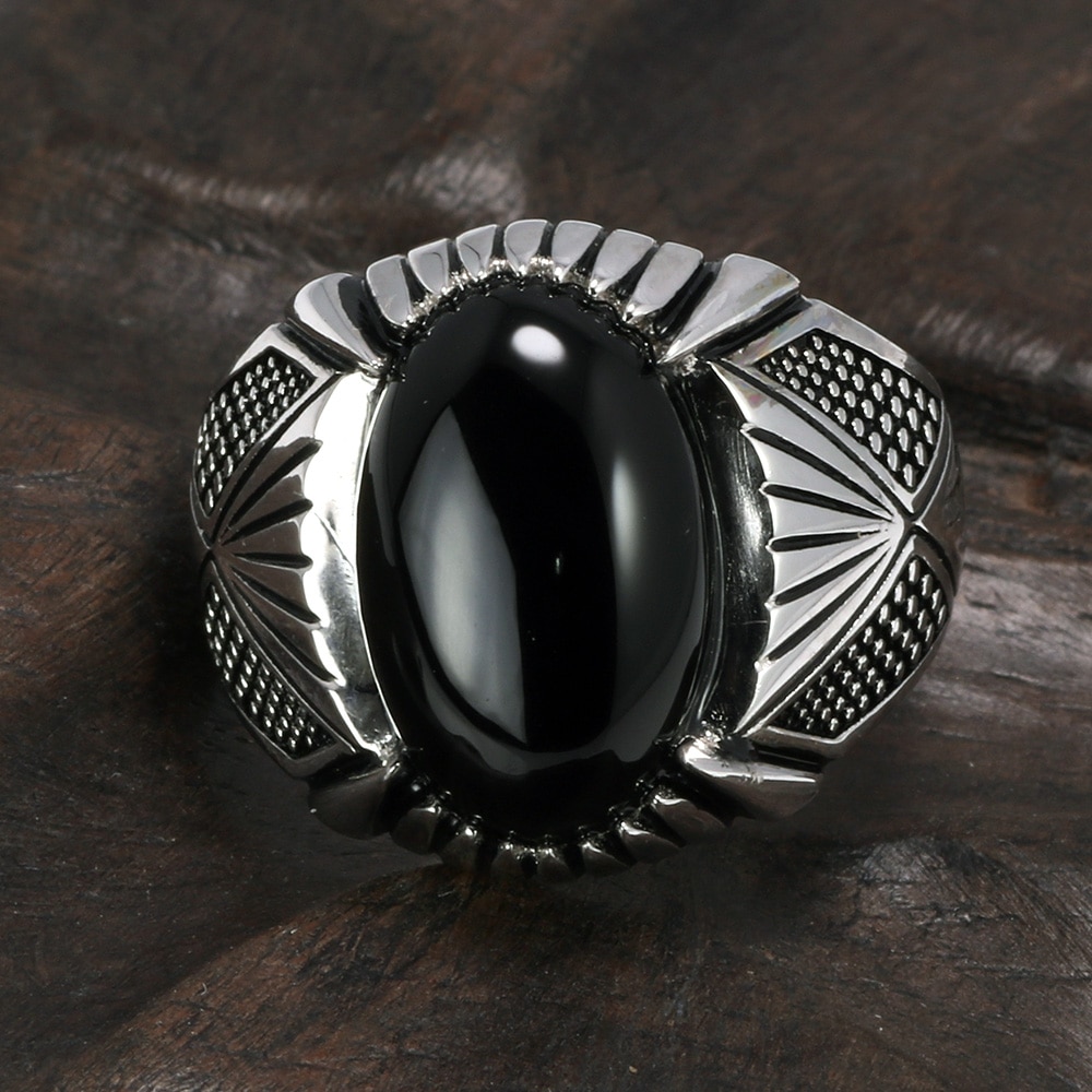 Antique Turkish Ring For Men Black Ring With Stone Natural Onyx Turkish ...