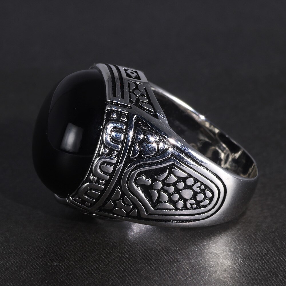 Black Onyx Stone Big Turkish Rings For Men Retro Vintage Anelli Uomo ...