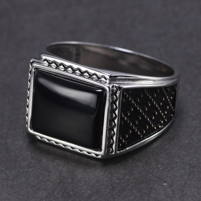 Black Onyx Natural Stone Vintage Turkish Men's Rings Anillos Hombre ...