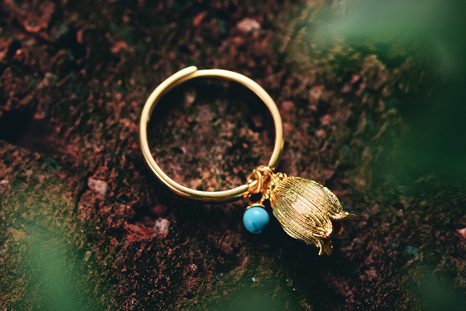 Muduh Collection Real 925 Sterling Silver Natural Lapis Gemstone Creative Vintage Fine Jewelry Fresh Redbud Bell Flower Rings for Women