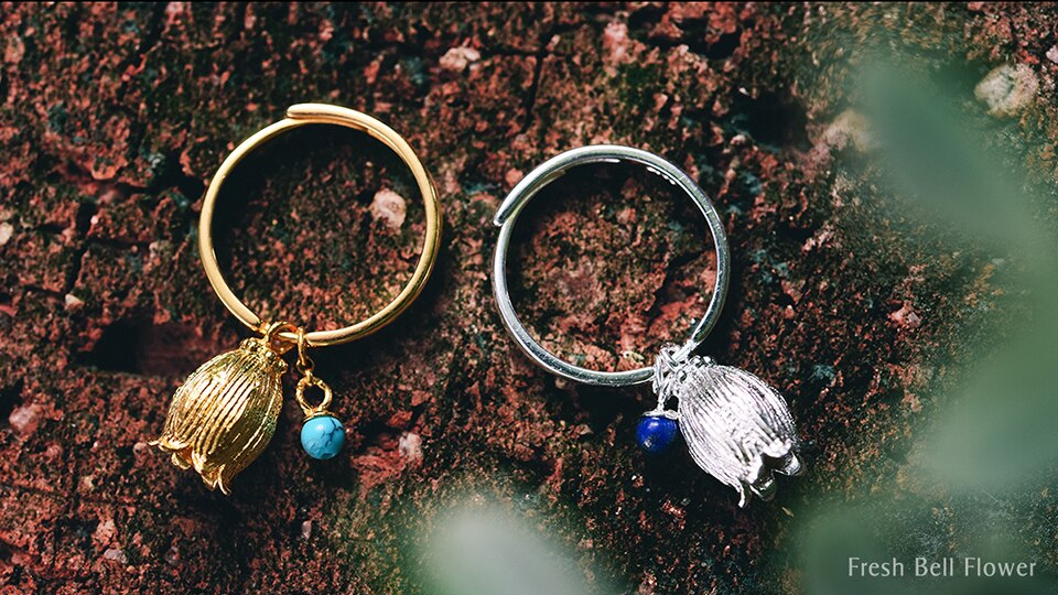 Muduh Collection Real 925 Sterling Silver Natural Lapis Gemstone Creative Vintage Fine Jewelry Fresh Redbud Bell Flower Rings for Women