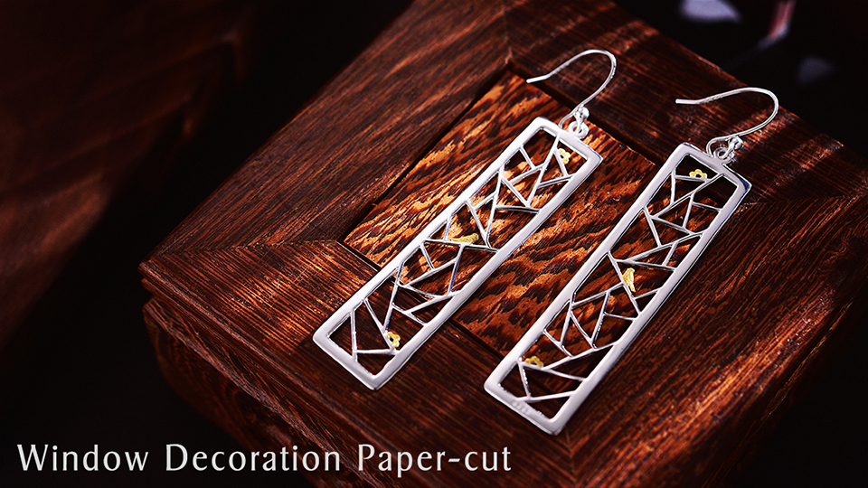 Muduh Collection Real 925 Sterling Silver Handmade Fine Jewelry Oriental Element Window Paper-cut Design Dangle Earrings for Women Gift