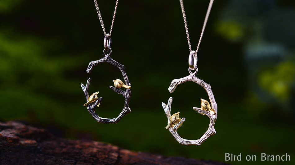 Lotus Fun Real 925 Sterling Silver Natural Original Fine Jewelry 18K Gold Bird on Branch Pendant without Necklace for Women Gift