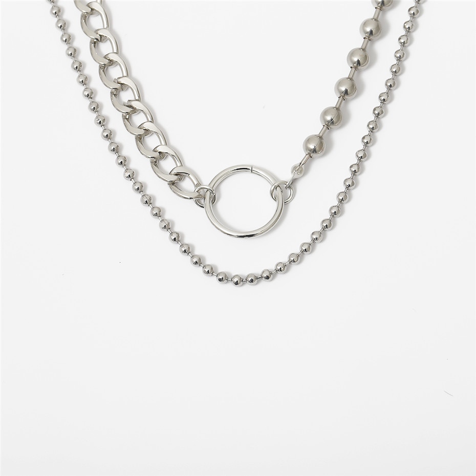 Silver Color Geometric Round Circle Choker Necklace | Muduh Collection