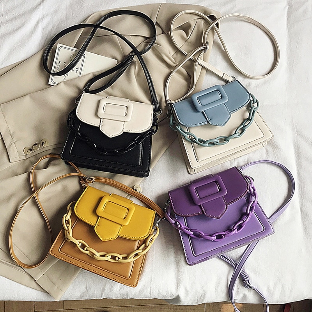 Belt Design Contrast Color PU Leather Mini Crossbody Bags | Muduh ...