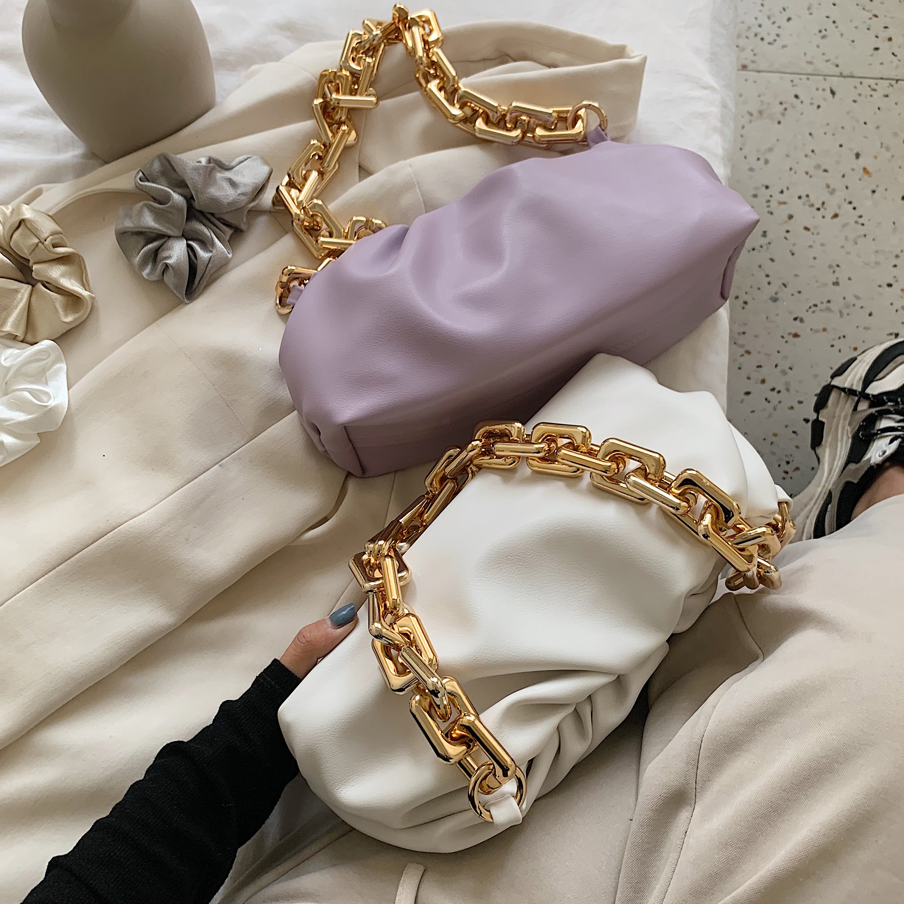 Gold Chain Cloud Bags For Women Summer PU Leather Crossbody Bags
