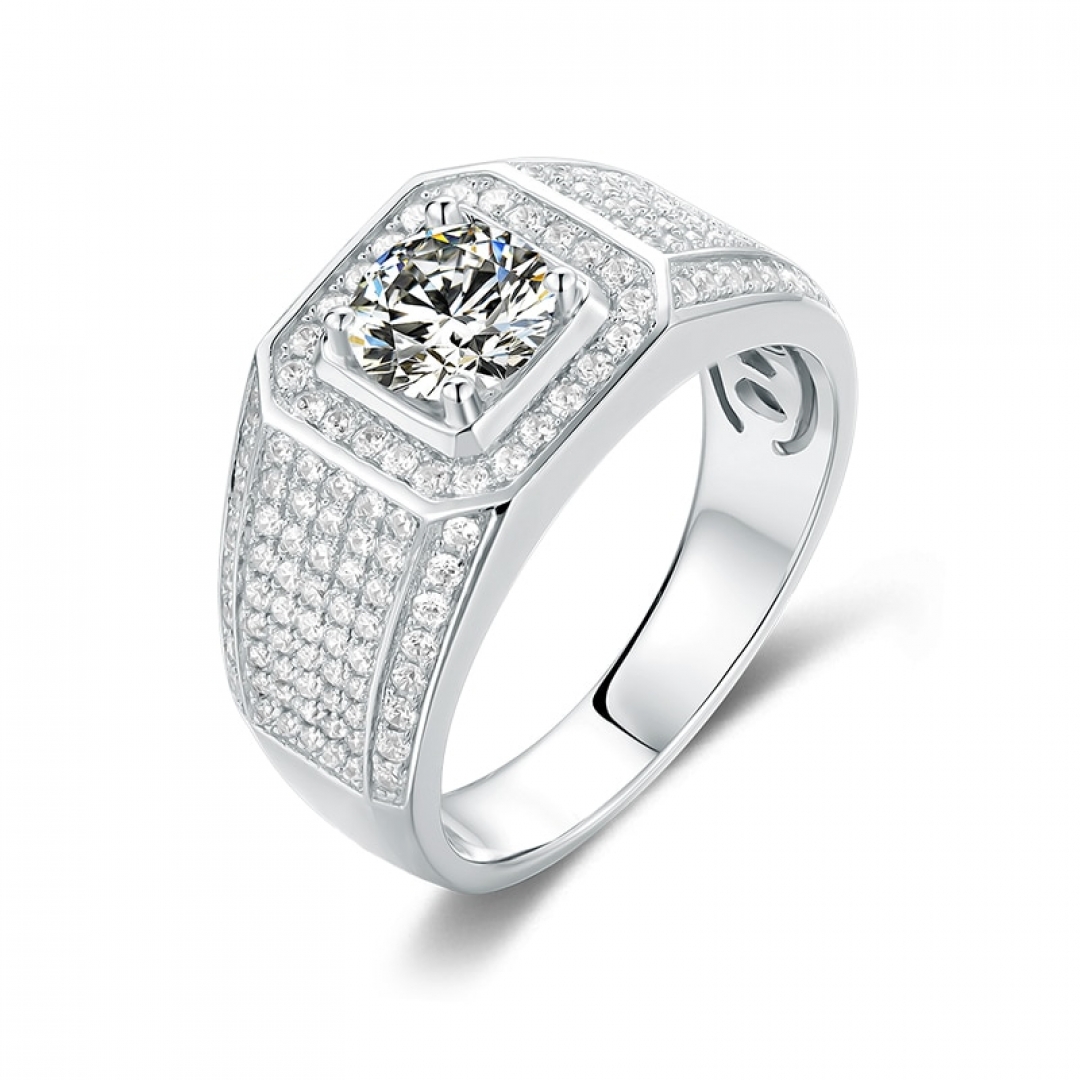 Round Pave Set Brilliant Moissanite Ring | Muduh Collection