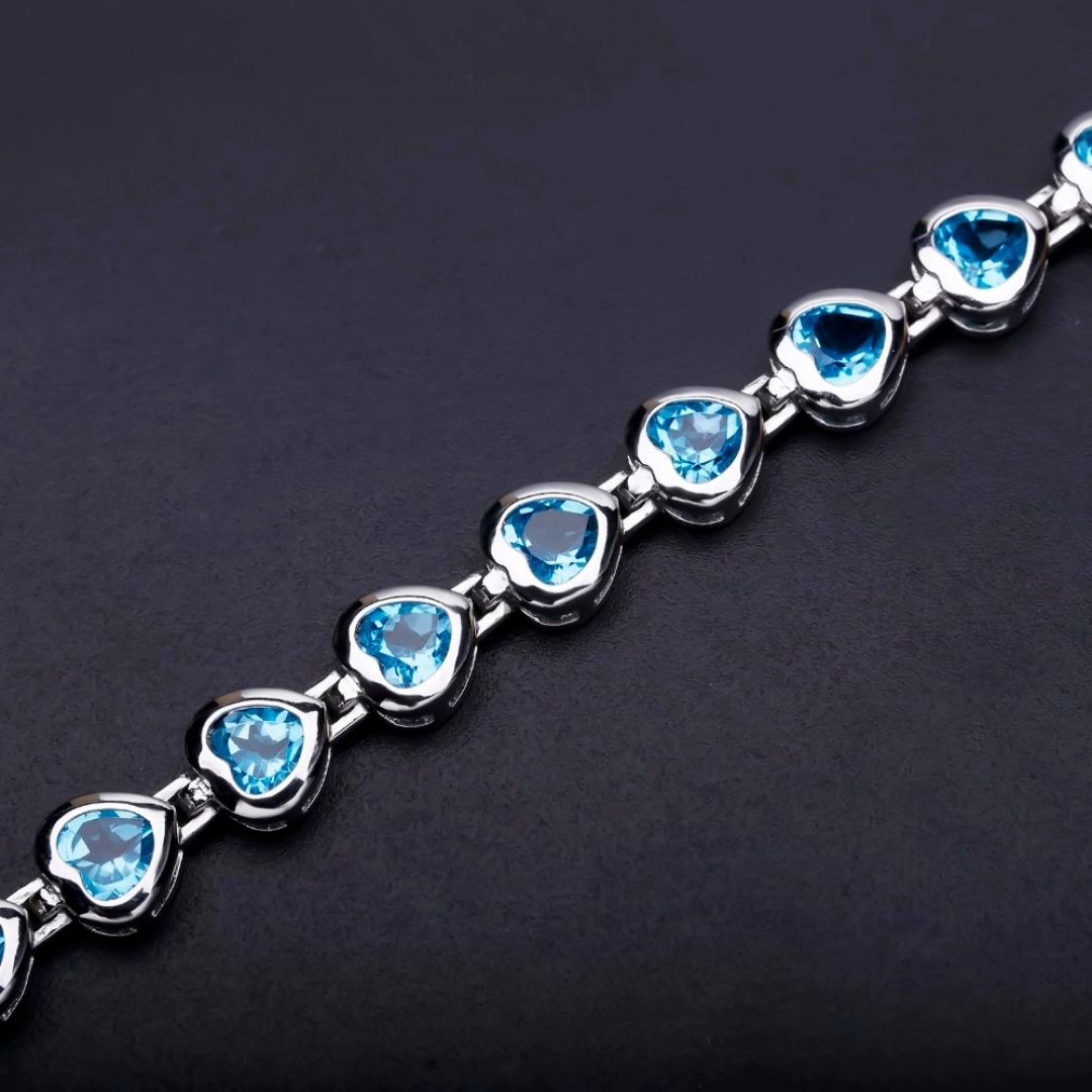 Natural Swiss Blue Topaz Chain Link Heart Silver Bracelet | Muduh ...